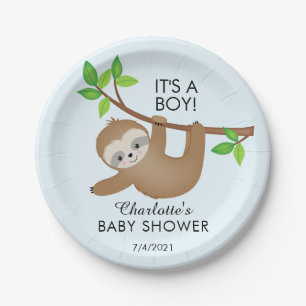 Sweet Sloth It's a Boy Baby Shower 7"プレート ペーパープレート