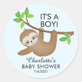 Sweet Sloth It's A Boy Baby Shower Fever Sticker ラウンドシール