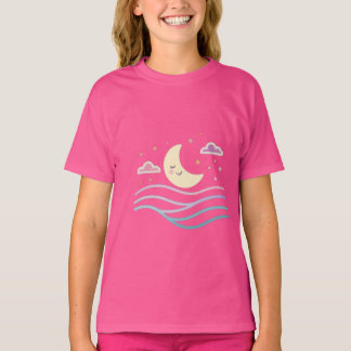 Sweet Smiling Moon & Stars ~ かわいい夜のデザイン Tシャツ