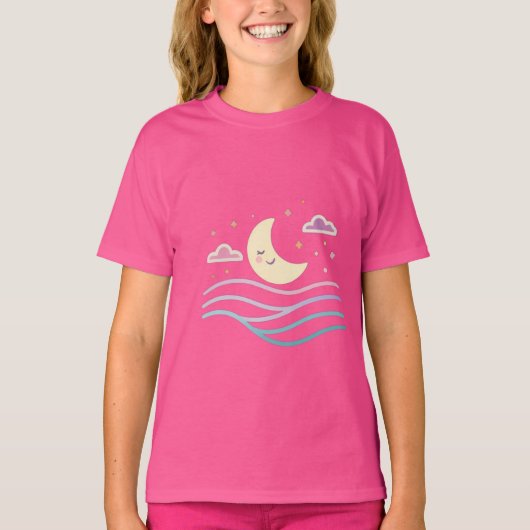 Sweet Smiling Moon & Stars ～ かわいい夜のデザイン Tシャツ (正面)