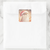 Sweet Smiling Otter in Santa Hat with Red Berries スクエアシール (バッグ)