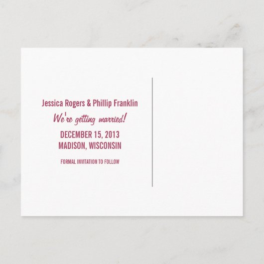 Sweet Snowflake日付ポストカードを保存,明るい赤紫色 案内ポストカード (裏面)