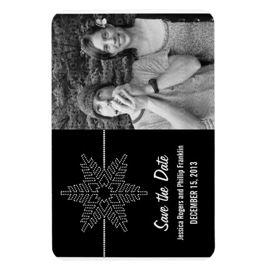 Sweet Snowflake Save the Date Magnet, Black マグネット (縦)