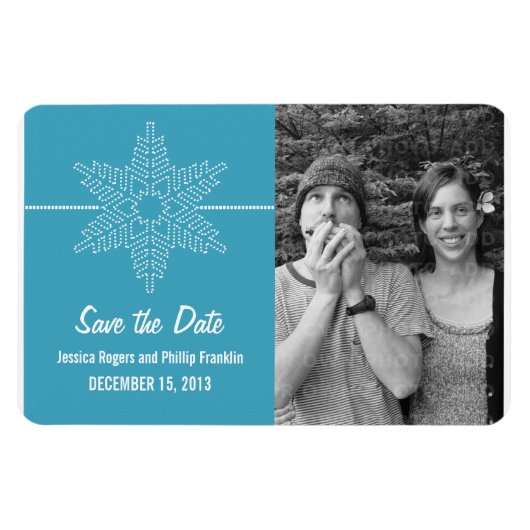 Sweet Snowflake Save the Date Magnet, Blue マグネット (横)