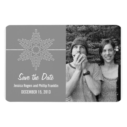 Sweet Snowflake Save the Date Magnet, Gray マグネット (横)
