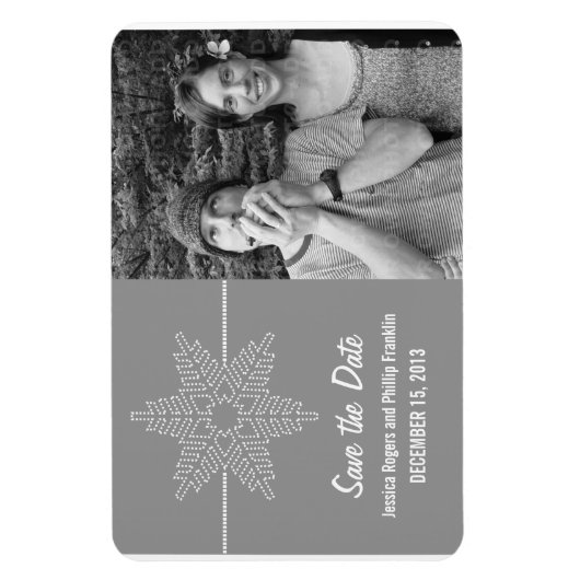 Sweet Snowflake Save the Date Magnet, Gray マグネット (縦)