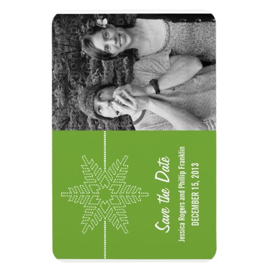 Sweet Snowflake Save the Date Magnet, Green マグネット (縦)