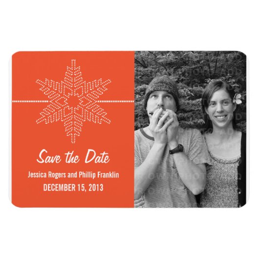Sweet Snowflake Save the Date Magnet, Orange マグネット (横)