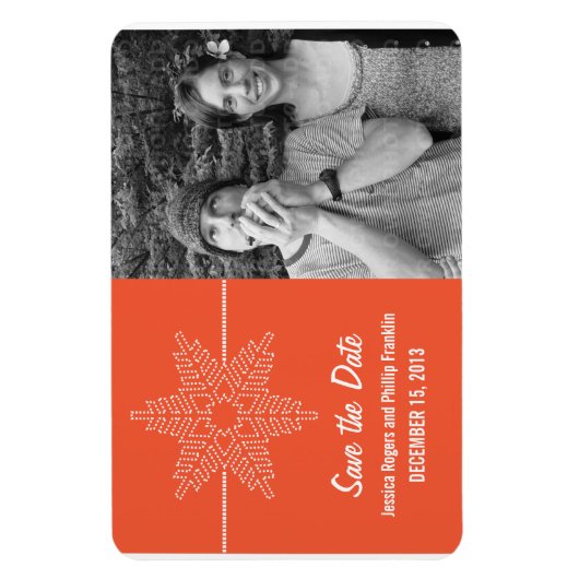 Sweet Snowflake Save the Date Magnet, Orange マグネット (縦)
