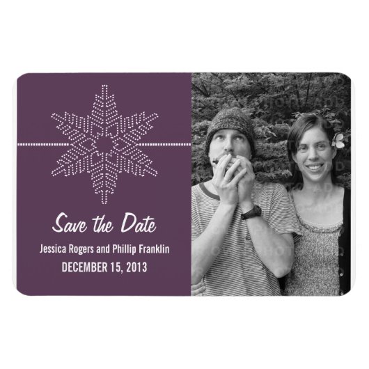 Sweet Snowflake Save the Date Magnet, Purple マグネット (横)