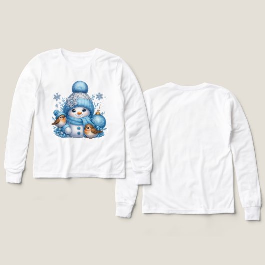 Sweet Snowman & Little Birds Holiday Shirt (デザイン 正面＆背面)