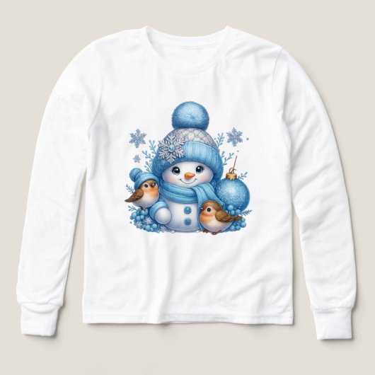 Sweet Snowman & Little Birds Holiday Shirt (デザイン正面)