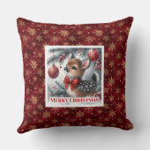 Sweet snowy forest baby fawn Christmas pillow クッション (裏面)