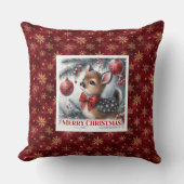 Sweet snowy forest baby fawn Christmas pillow クッション (正面)