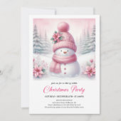 Sweet Snowy Forest Pink Snowman Editable Christmas 招待状 (正面)
