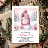 Sweet Snowy Forest Pink Snowman Editable Christmas 招待状