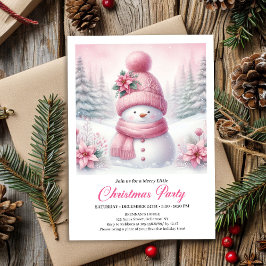 Sweet Snowy Forest Pink Snowman Editable Christmas 招待状