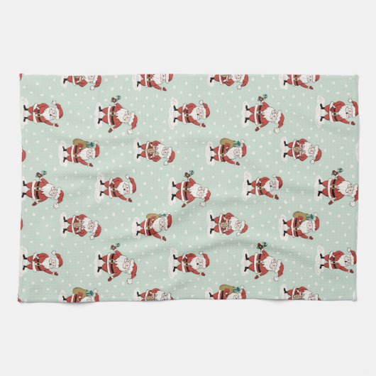 Sweet Snowy Santa Holiday Kitchen Towel キッチンタオル (横)