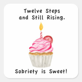 Sweet Sobriety: ろうそく付きのカップケーキ、リカバリーコイン スクエアシール