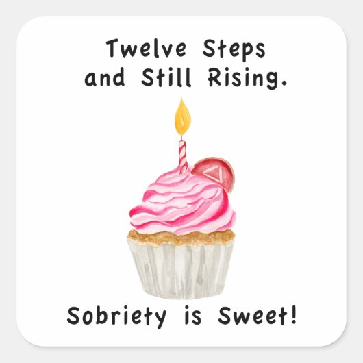 Sweet Sobriety: ろうそく付きのカップケーキ、リカバリーコイン スクエアシール (正面)