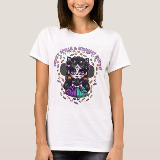 Sweet Spells & Midnight Meows – Catrina Kawaii de  Tシャツ (正面)