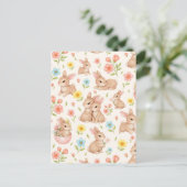 Sweet Spring Bunnies & Floral Garden Pattern ポストカード (スタンド正面)