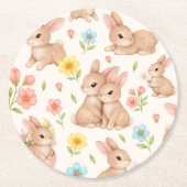 Sweet Spring Bunnies & Floral Garden Pattern ラウンドペーパーコースター (正面)