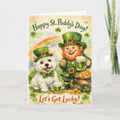 Sweet St. Patrick’s Day Westie & Leprechaun Card カード (正面)