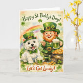 Sweet St. Patrick’s Day Westie & Leprechaun Card カード (黄色い花)