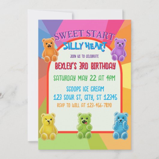 Sweet Start, Silly Heart Candy Bears Birthday 招待状 (正面)