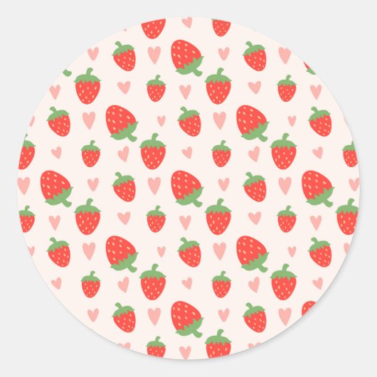 Sweet Strawberries & Hearts Sticker ラウンドシール (正面)