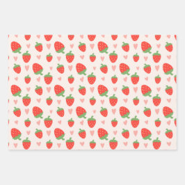 Sweet Strawberries & Hearts Wrapping Paper Set ラッピングペーパーシート