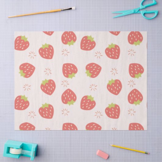 Sweet Strawberries Pattern Tissue Paper 薄葉紙 (クラフト)