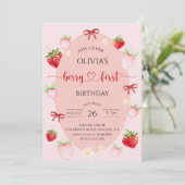 Sweet Strawberry Berry 女の子の1歳の誕生日お祝いに 招待状 (スタンド正面)