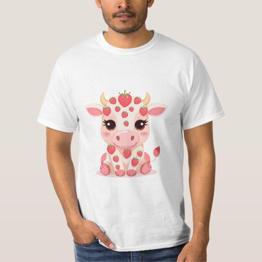  Sweet Strawberry Cow – Cute Pastel Farm Animal Tシャツ (正面)