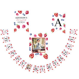 Sweet Strawberry First 1st Birthday Photo バンティングフラッグ