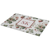 Sweet Strawberry & Floral Pattern Custom Monogram カッティングボード (角)