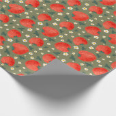 Sweet Strawberry Meadows Cute Fruit in Olive Green ラッピングペーパー (角)