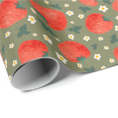 Sweet Strawberry Meadows Cute Fruit in Olive Green ラッピングペーパー (ロールコーナー)