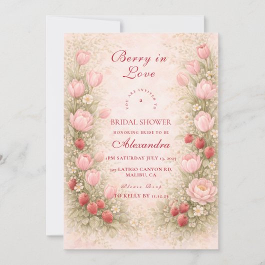 Sweet Strawberry Romance Bridal Shower 招待状 (正面)