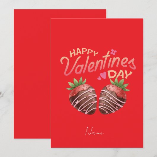 Sweet Strawberry Valentine's Day Personalized  招待状 (正面/裏面)