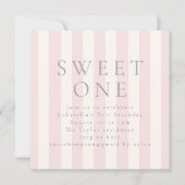 Sweet Stripes first birthday pink invite 招待状 (正面)