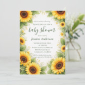 Sweet Sunflower Yellow Watercolor Baby Shower 招待状 (スタンド正面)