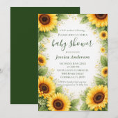 Sweet Sunflower Yellow Watercolor Baby Shower 招待状 (正面/裏面)