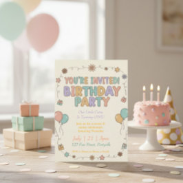 Sweet & Sunny Retro フェルトの文字 1歳の誕生日 招待状