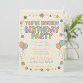 Sweet & Sunny Retro フェルトの文字 1歳の誕生日 招待状 (スタンド正面)