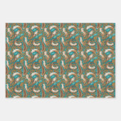 Sweet Swimming Otters in Teal and Orange Gouache ラッピングペーパーシート (正面3)