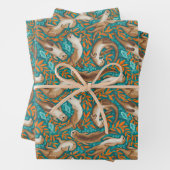 Sweet Swimming Otters in Teal and Orange Gouache ラッピングペーパーシート (インサイチュ)