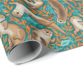 Sweet Swimming Otters in Teal and Orange Gouache ラッピングペーパー (ロールコーナー)