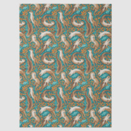 Sweet Swimming Otters in Teal and Orange Gouache 薄葉紙